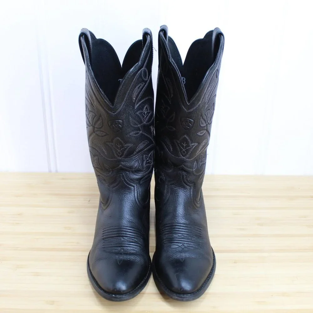 Classic Black Western Leather Cowboy Boot - Women's - Picture 5 of 10